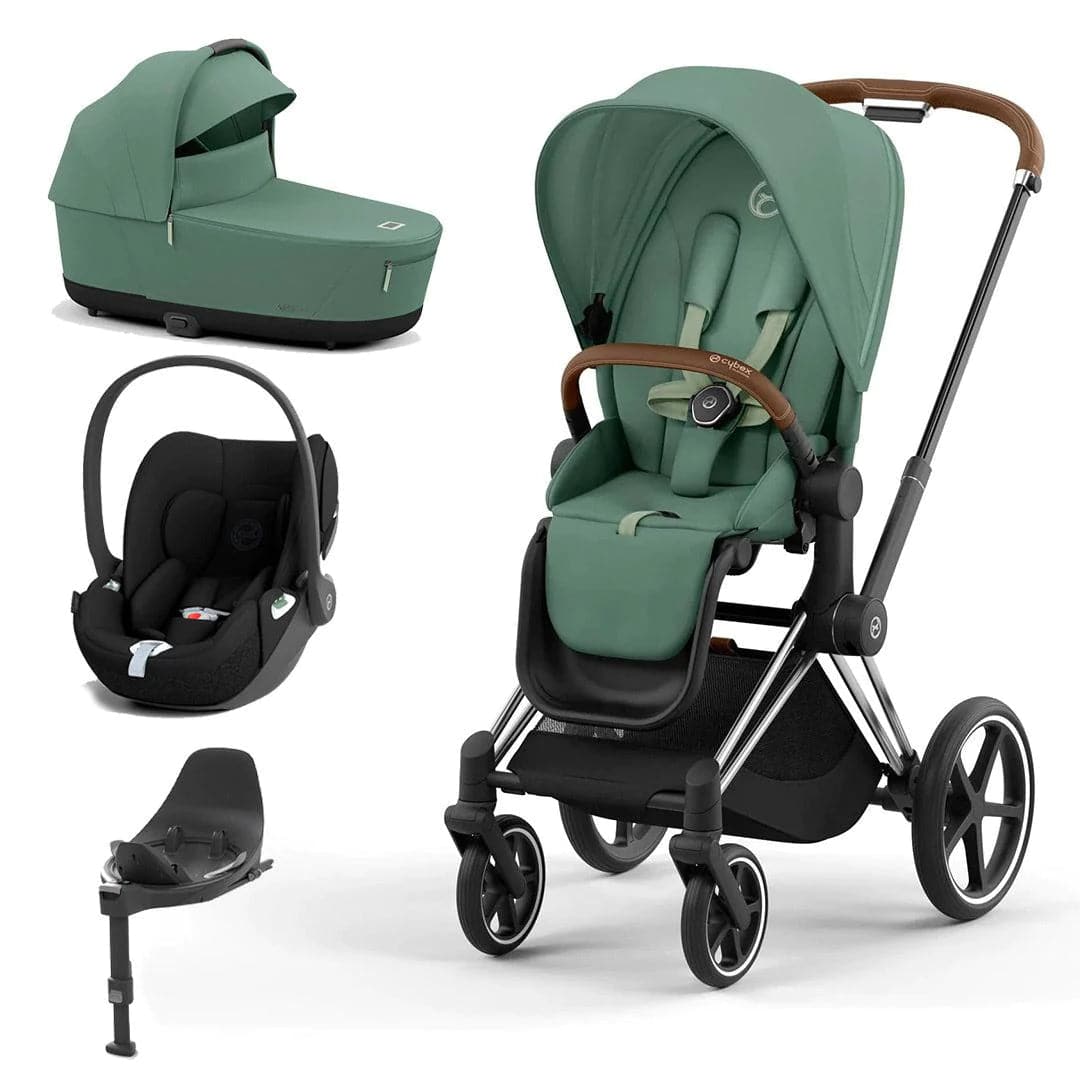 Cybex Priam Cloud T Travel System - Leaf Green Leaf Green / Chrome & Brown Cloud T + Base 