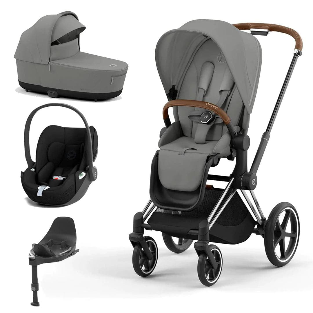 Cybex Priam Cloud T Travel System - Mirage Grey - Mirage Grey / Chrome & Brown / Cloud T + Base | For Your Little One