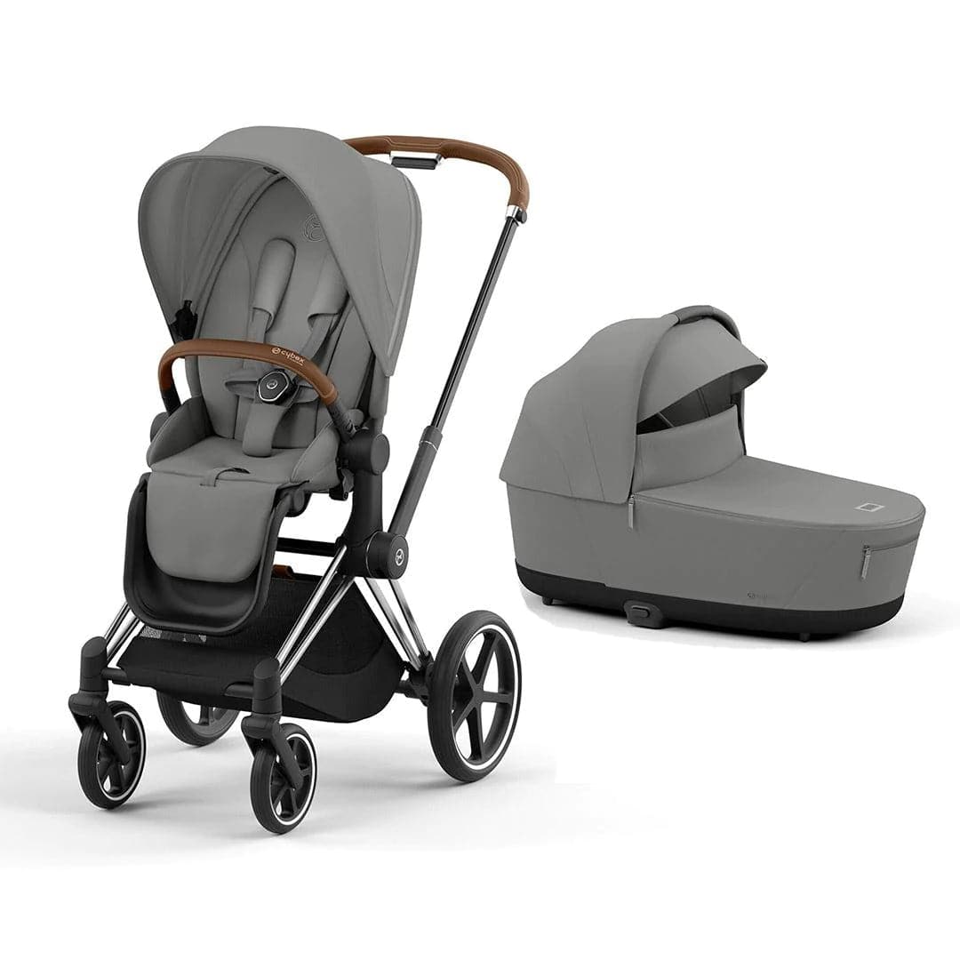 CYBEX Priam Pushchair - Mirage Grey - Mirage Grey / Chrome & Brown / Lux Carrycot | For Your Little One