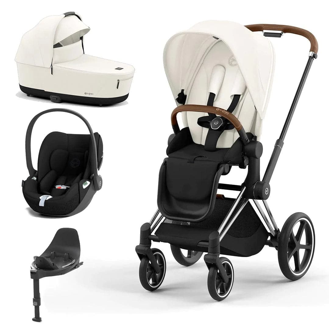 Cybex Priam Cloud T Travel System - Off White Off White / Chrome & Brown Cloud T + Base 