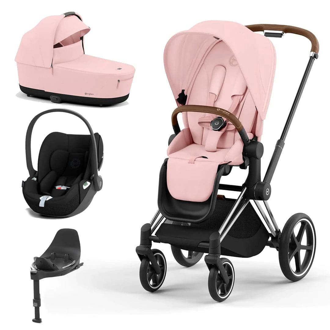 Cybex Priam Cloud T Travel System - Peach Pink - Peach Pink / Chrome & Brown / Cloud T + Base | For Your Little One