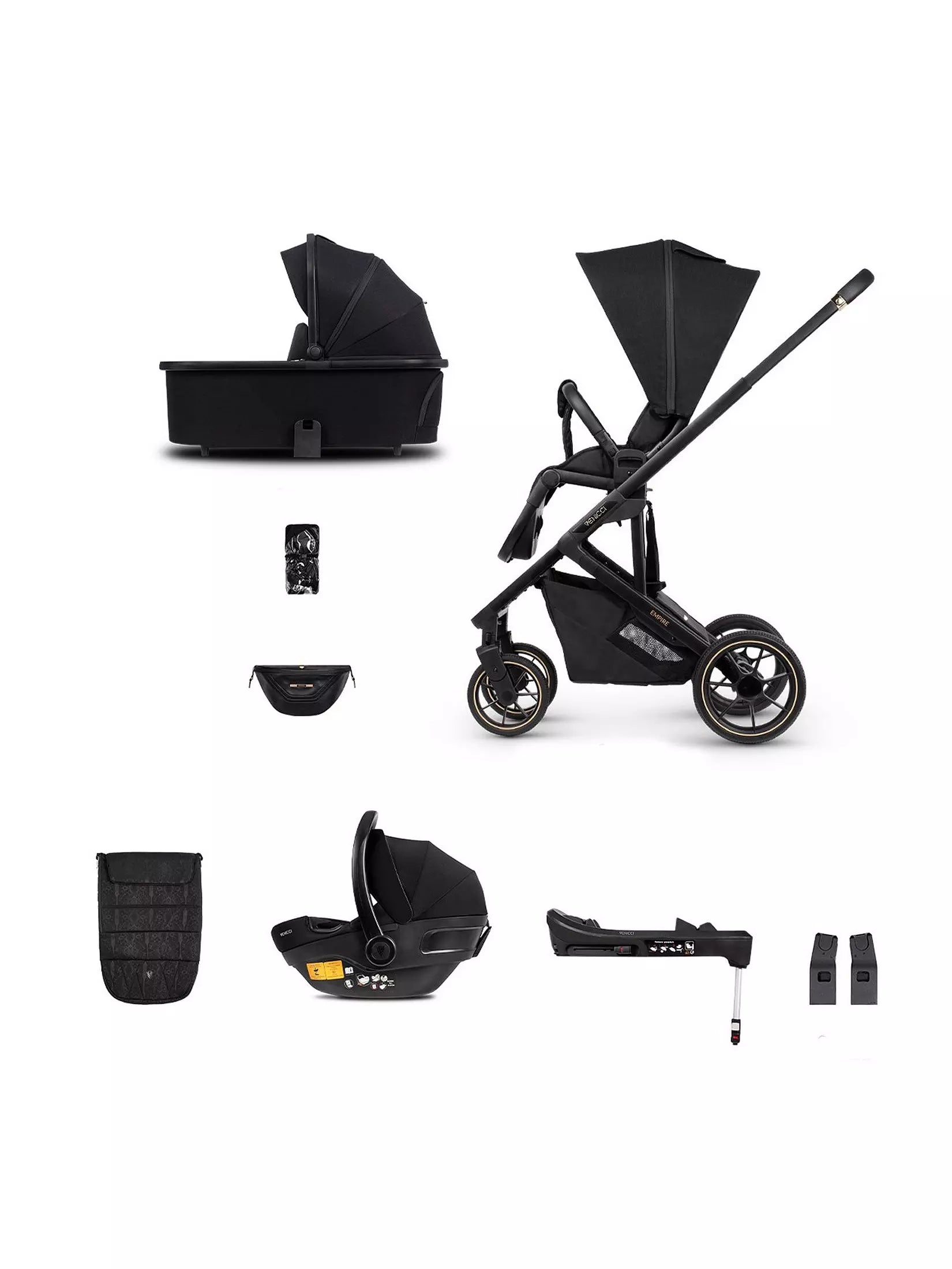 Venicci Empire Travel System 3in1 Plus Base Pushchair Bundle - Ultra Black