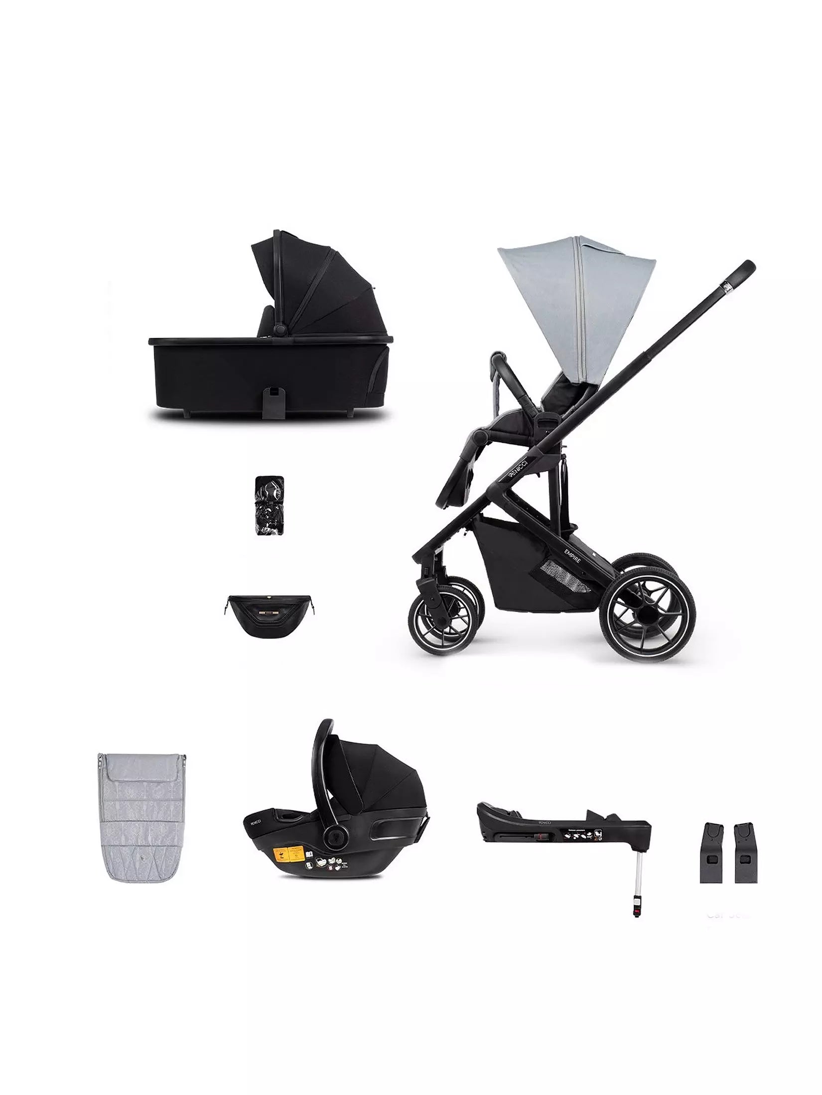 Venicci Empire Travel System 3in1 Plus Base Pushchair Bundle - Urban Grey