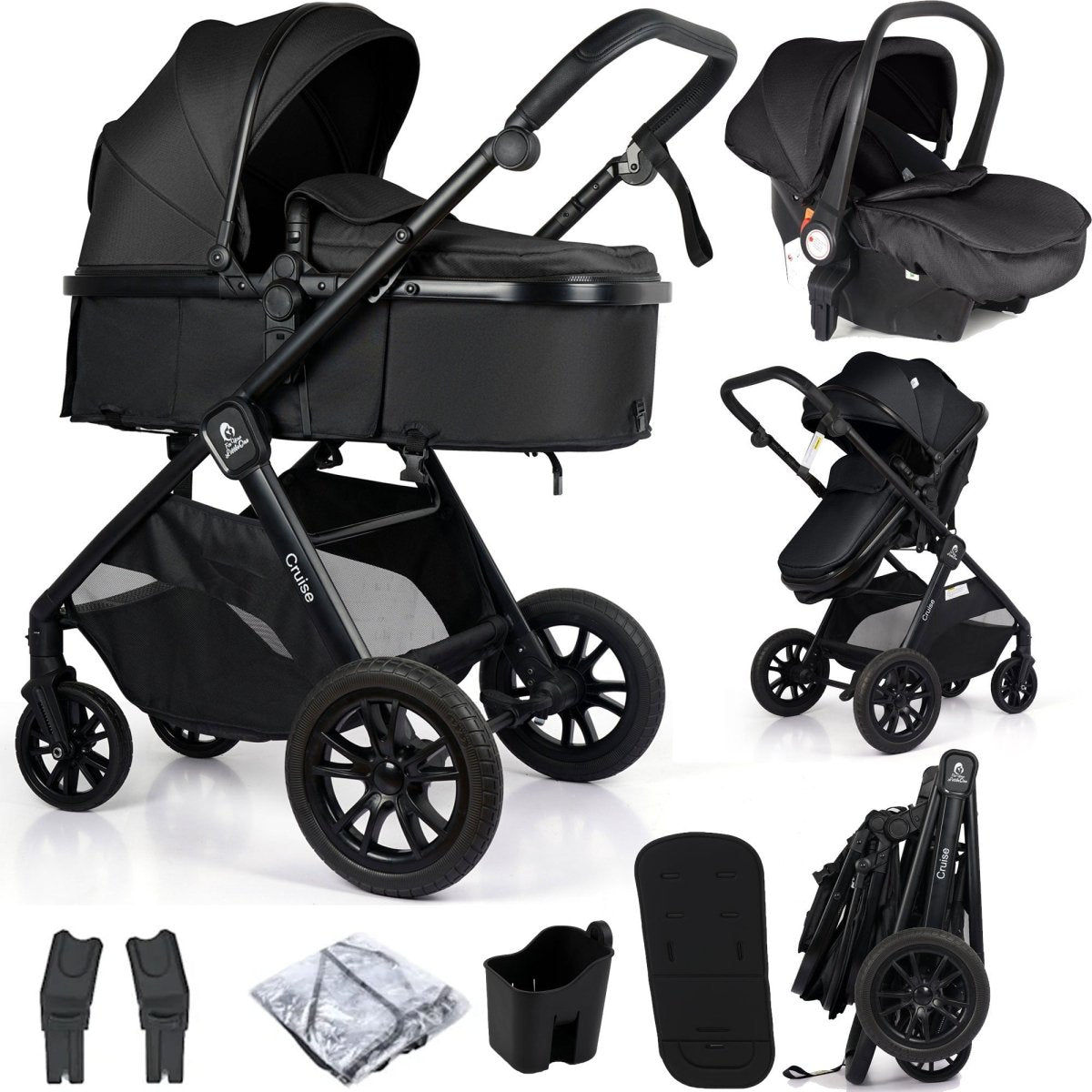 For Your Little One Cruise 3 In 1 Travel System With i - Size Car holder Seat - Eclipse Black (Free Cup / Seat Liner Included - Grade A (Clearance) - For Your Little One