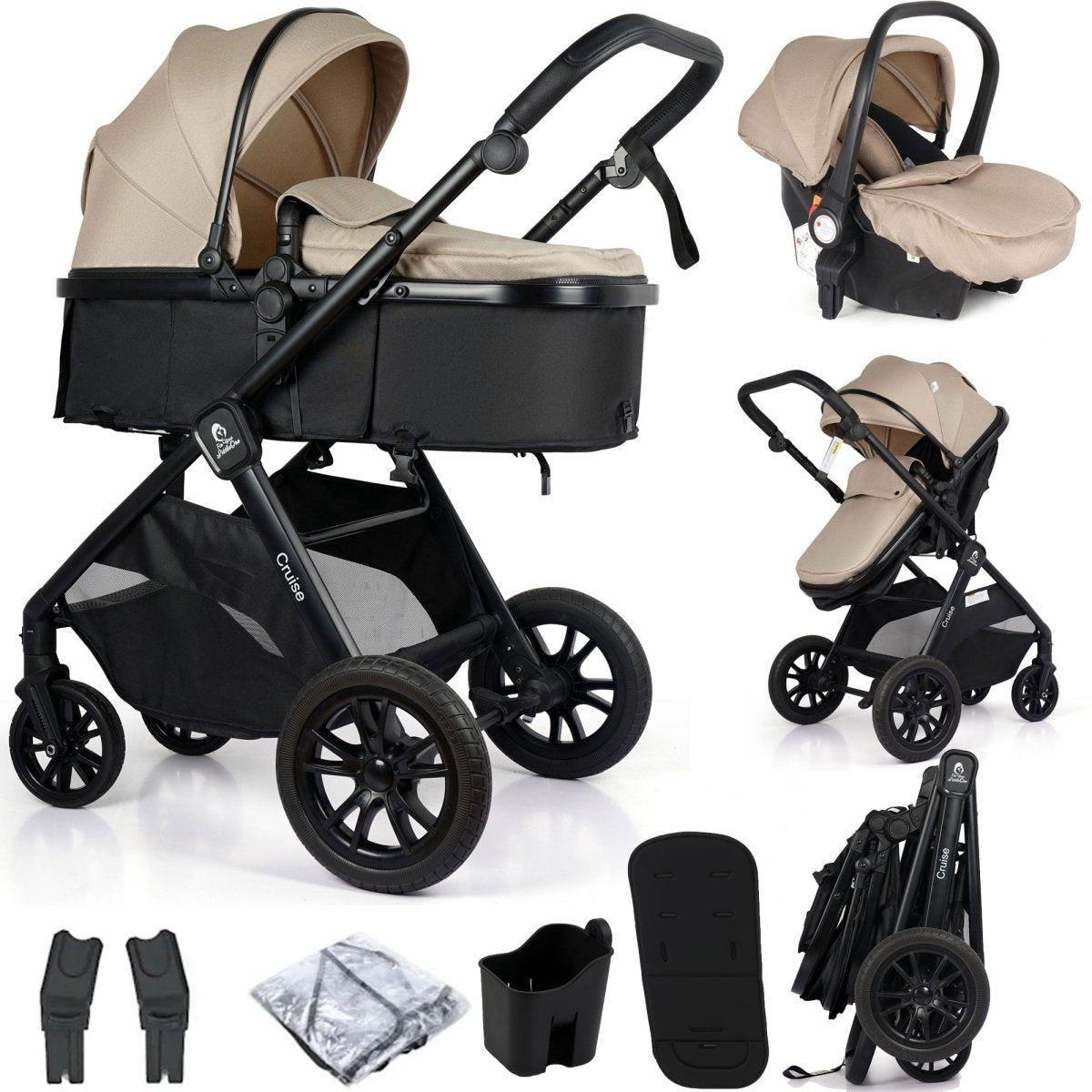 For Your Little One Cruise 3 In 1 Travel System With i - Size Car Seat - Dune Beige (Free Cupholder And Seat Liner Included!) - For Your Little One