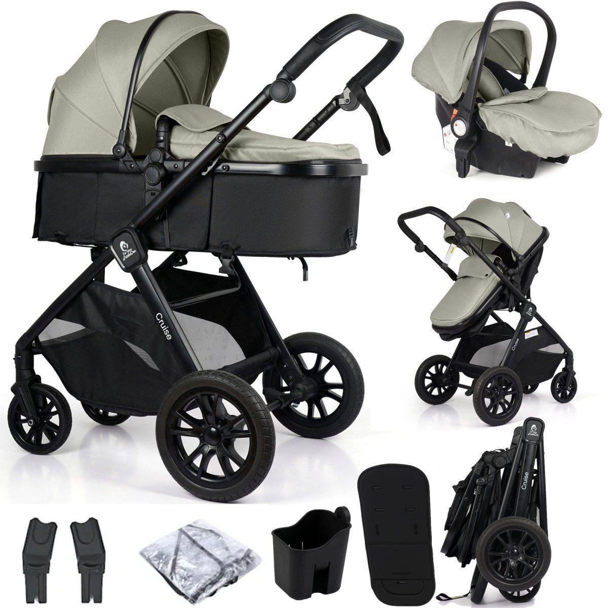 For Your Little One Cruise 3 In 1 Travel System With i - Size Car Seat - Pebble Sage (Free Cupholder And Seat Liner Included!) - For Your Little One