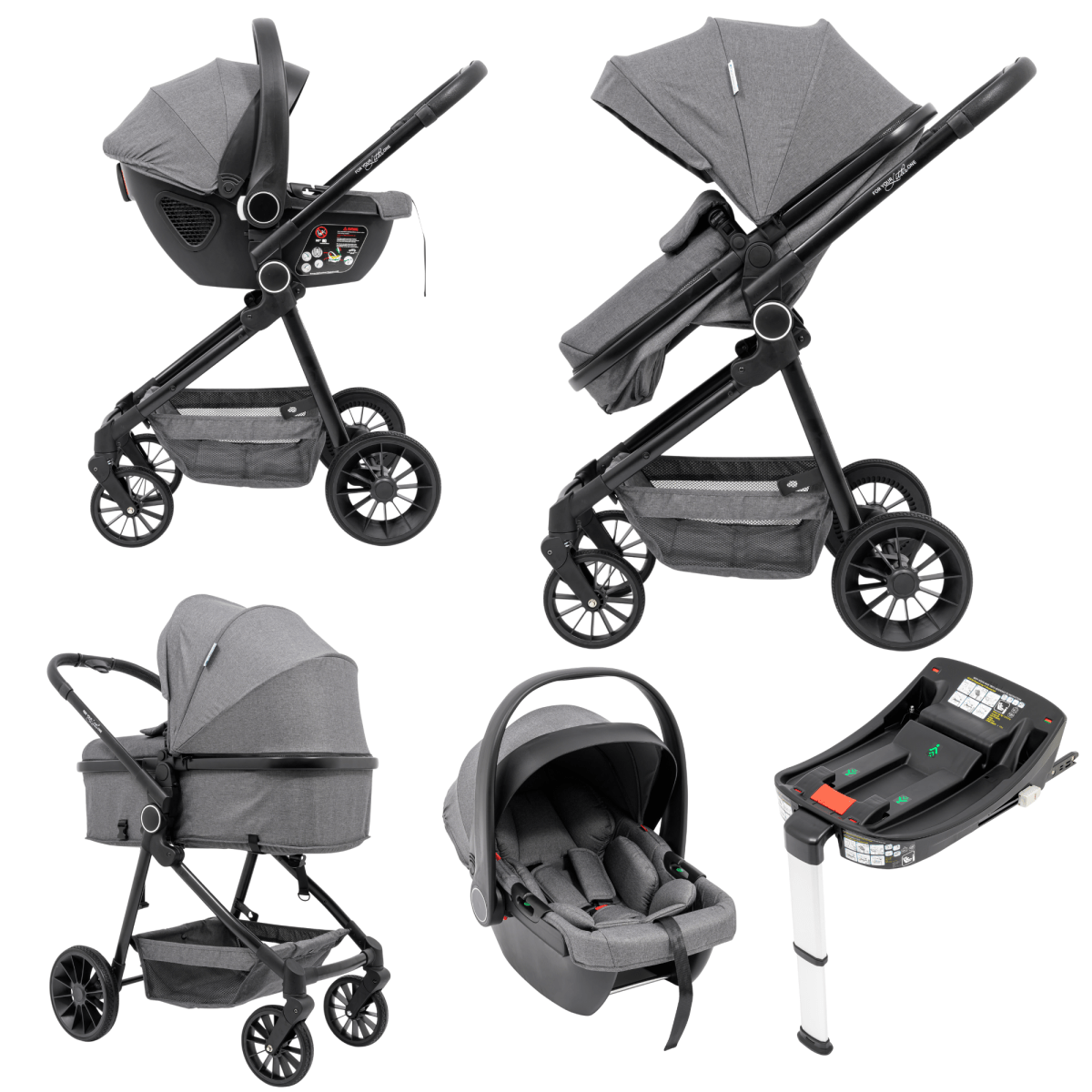 For Your Little One LITE 3 In 1 Travel System with i - Size Car Seat And Base - Slate Grey - For Your Little One