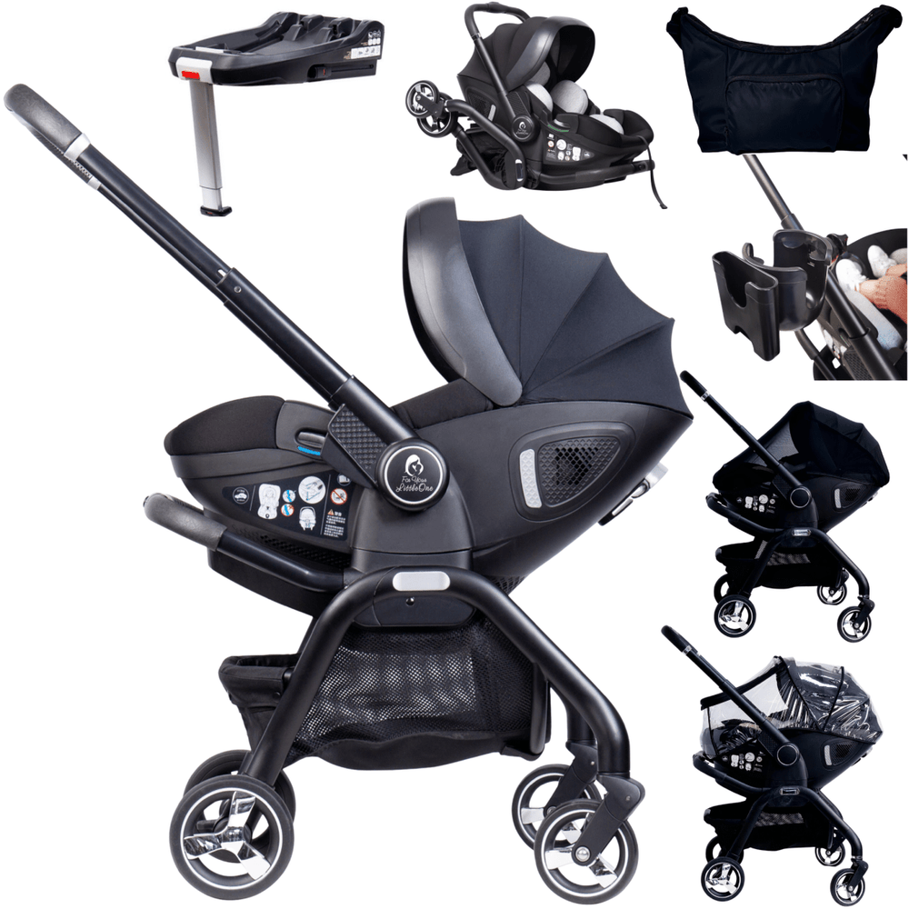 For Your Little One Qubi Infant Car Seat & Stroller 7 Piece Bundle - Eclipse Black - For Your Little One