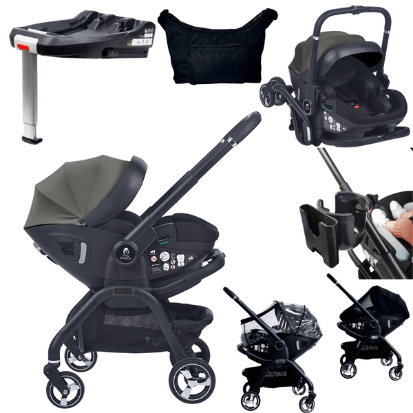 For Your Little One Qubi Infant Car Seat & Stroller 7 Piece Bundle - Olive Grey - For Your Little One