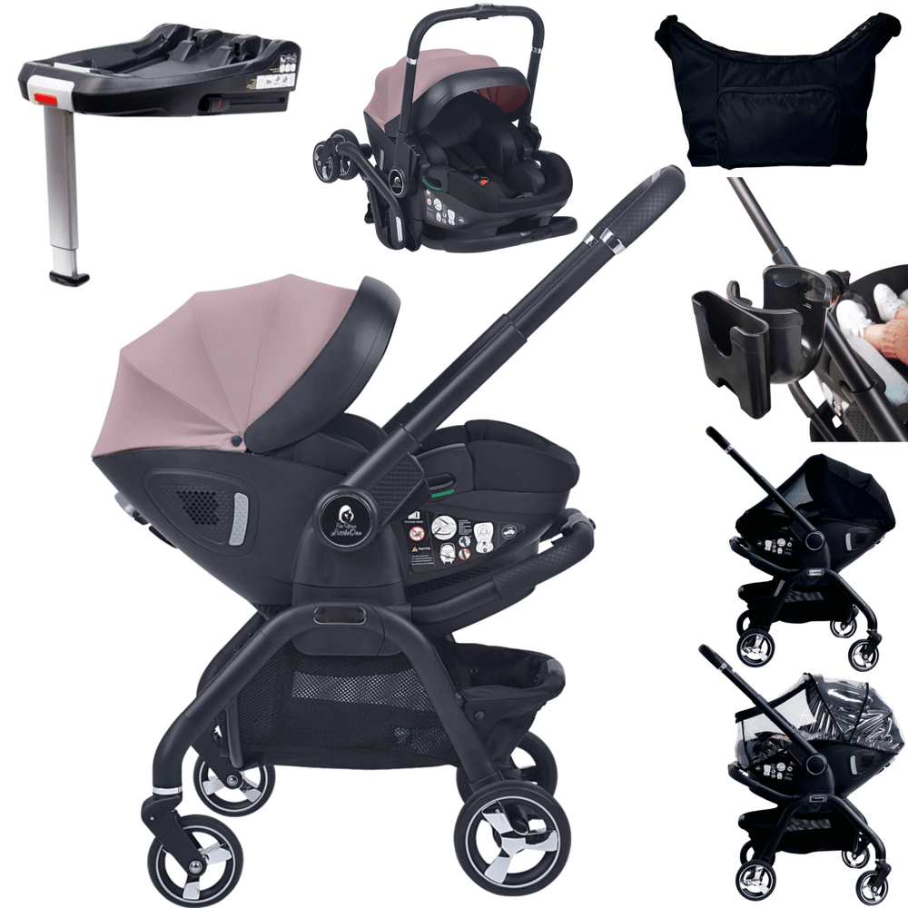 For Your Little One Qubi Infant Car Seat & Stroller 7 Piece Bundle - Pastel Pink - For Your Little One