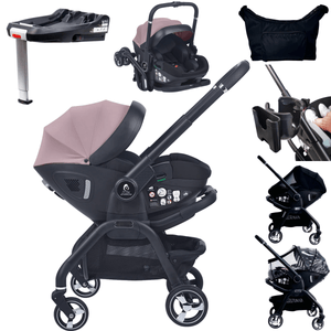 For Your Little One Qubi Infant Car Seat & Stroller 7 Piece Bundle - Pastel Pink - For Your Little One
