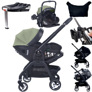 For Your Little One Qubi Infant Car Seat & Stroller 7 Piece Bundle - Sage Green - For Your Little One