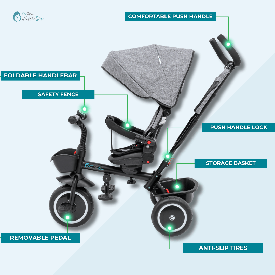 Foryourlittleone 6 in 1 Trike V3 - Grey (9 months - 5 years) Damaged Box - For Your Little One