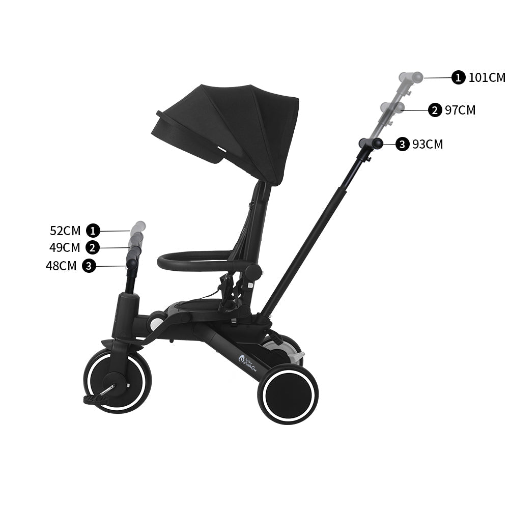 Foryourlittleone Xplor 6 in 1 Foldable Trike - Jet Black (10m - 5y) - For Your Little One