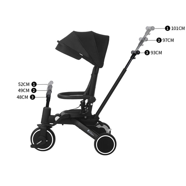 Foryourlittleone Xplor 6 in 1 Foldable Trike - Jet Black (10m - 5y) - For Your Little One