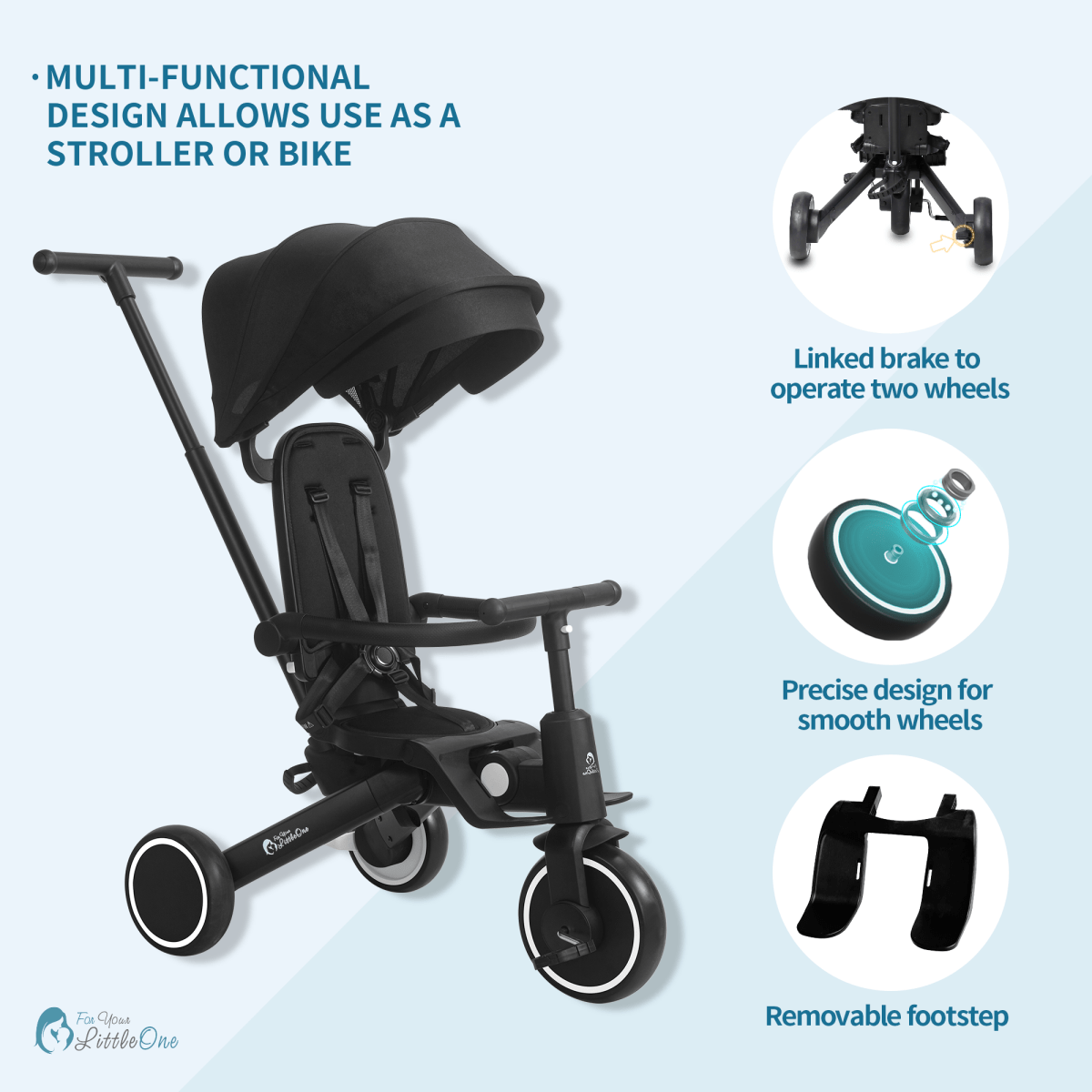 Foryourlittleone Xplor Foldable Trike - Jet Black (2025) - For Your Little One