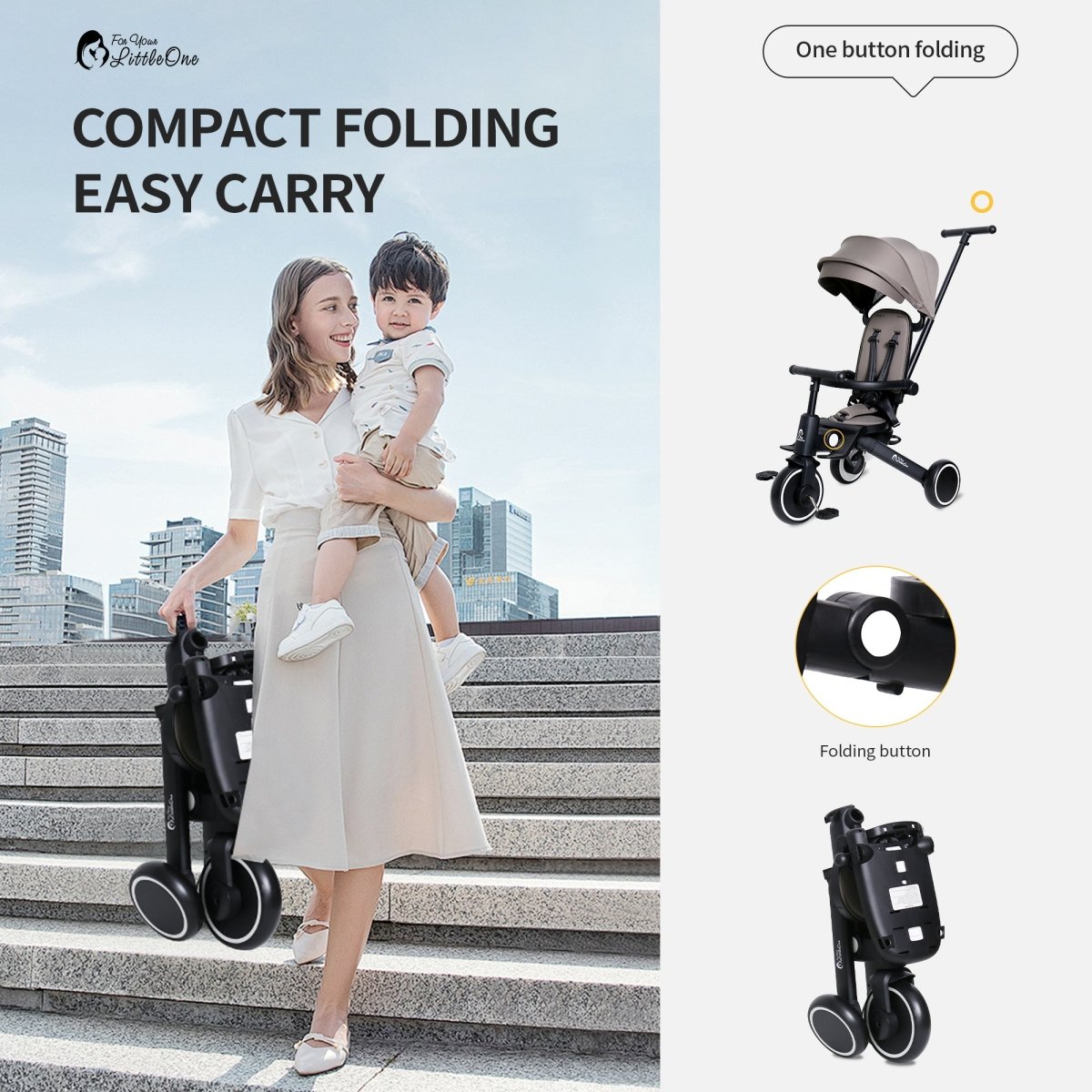 Foryourlittleone Xplor Foldable Trike - Jet Black (2025) - For Your Little One