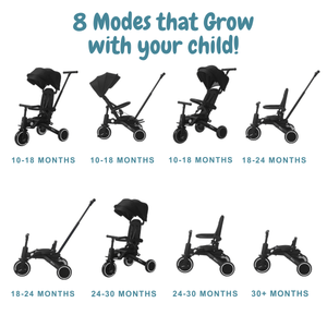 Foryourlittleone Xplor Ultimate 6 in 1 Foldable Trike - Jet Black (10m - 5y) - For Your Little One