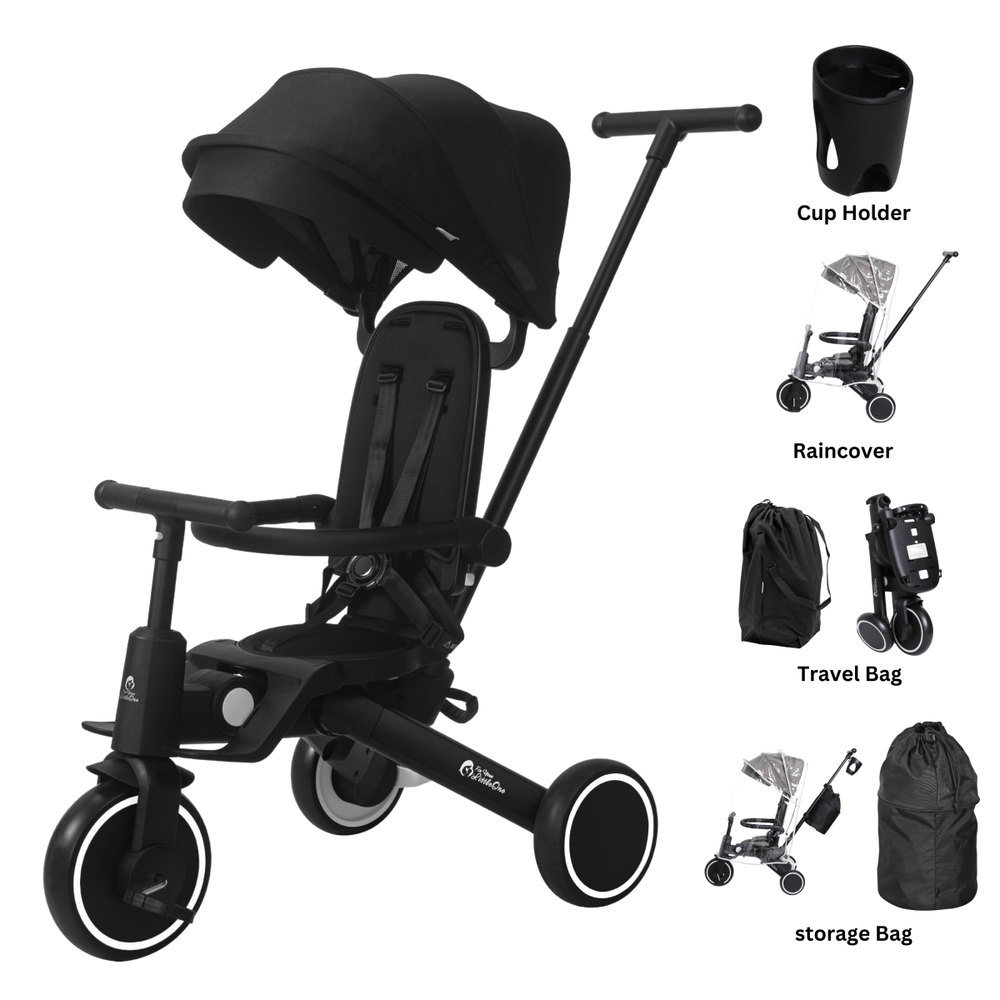 Foryourlittleone Xplor Ultimate 6 in 1 Foldable Trike - Jet Black (10m - 5y) - For Your Little One