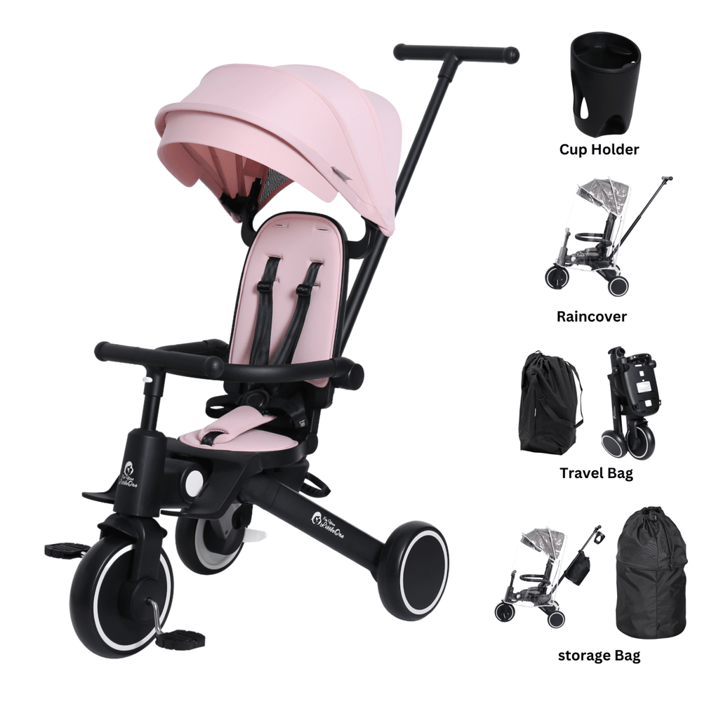 Foryourlittleone Xplor Ultimate 6 in 1 Foldable Trike - Pastel Pink (10m - 5y) - For Your Little One