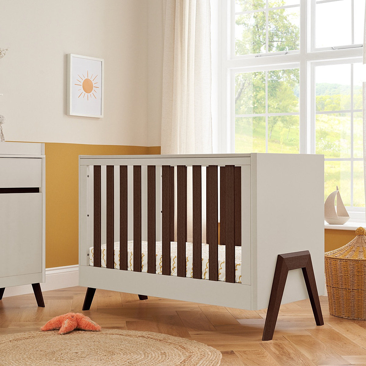 Tutti Bambini Fuori Mini Cot Bed - Warm Walnut/White Sand -  | For Your Little One