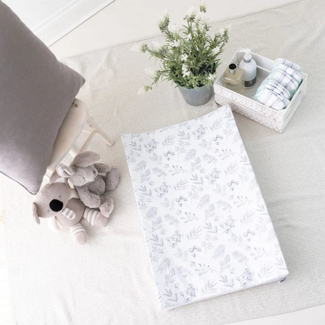 Gilded Bird Wedge Baby Changing Mat w/ Raised Sides - Lovely Leaves Grey - For Your Little One