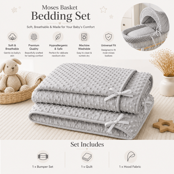Grey Dimple Moses Basket Bedding Set - For Your Little One