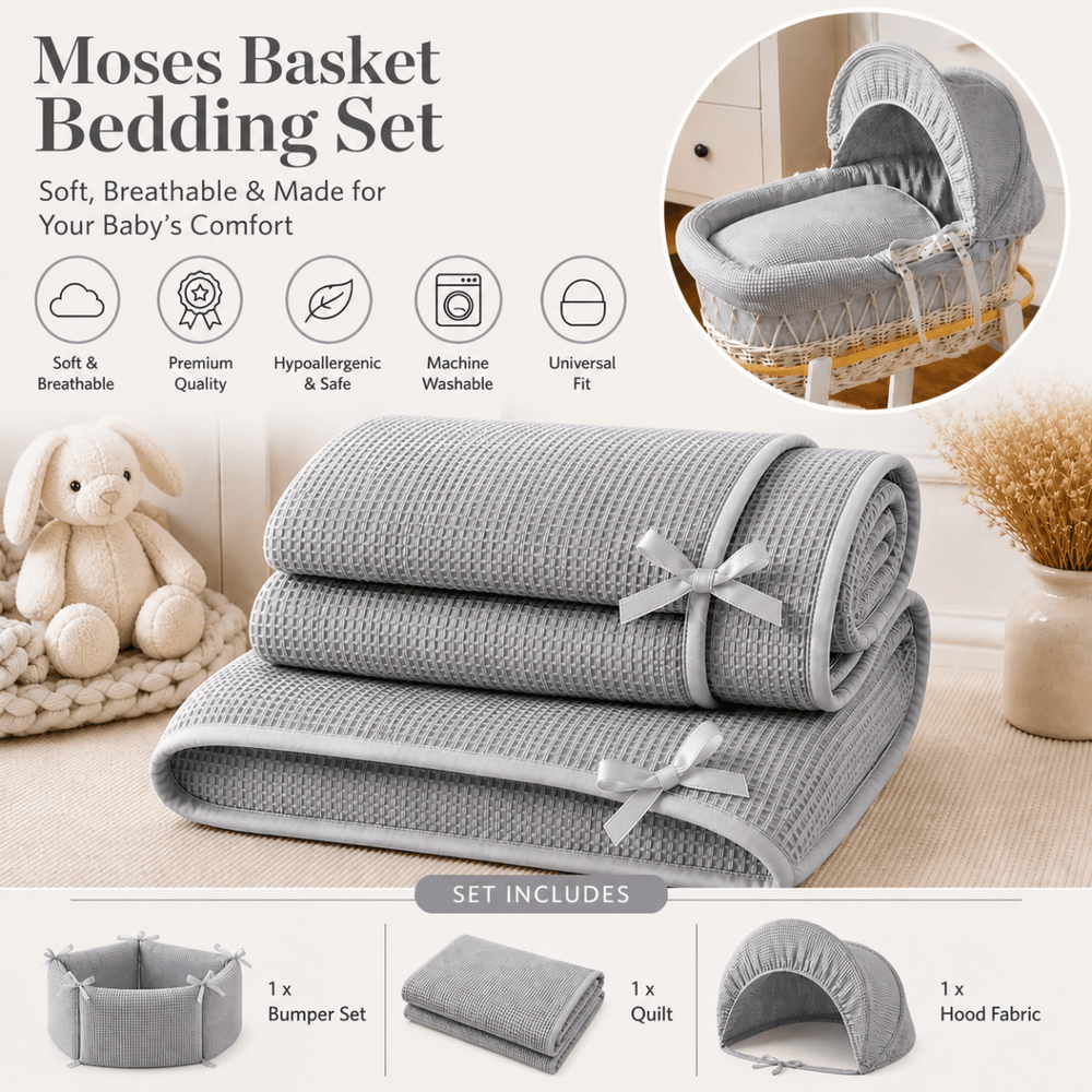 Grey Waffle Moses Basket Bedding Set - For Your Little One