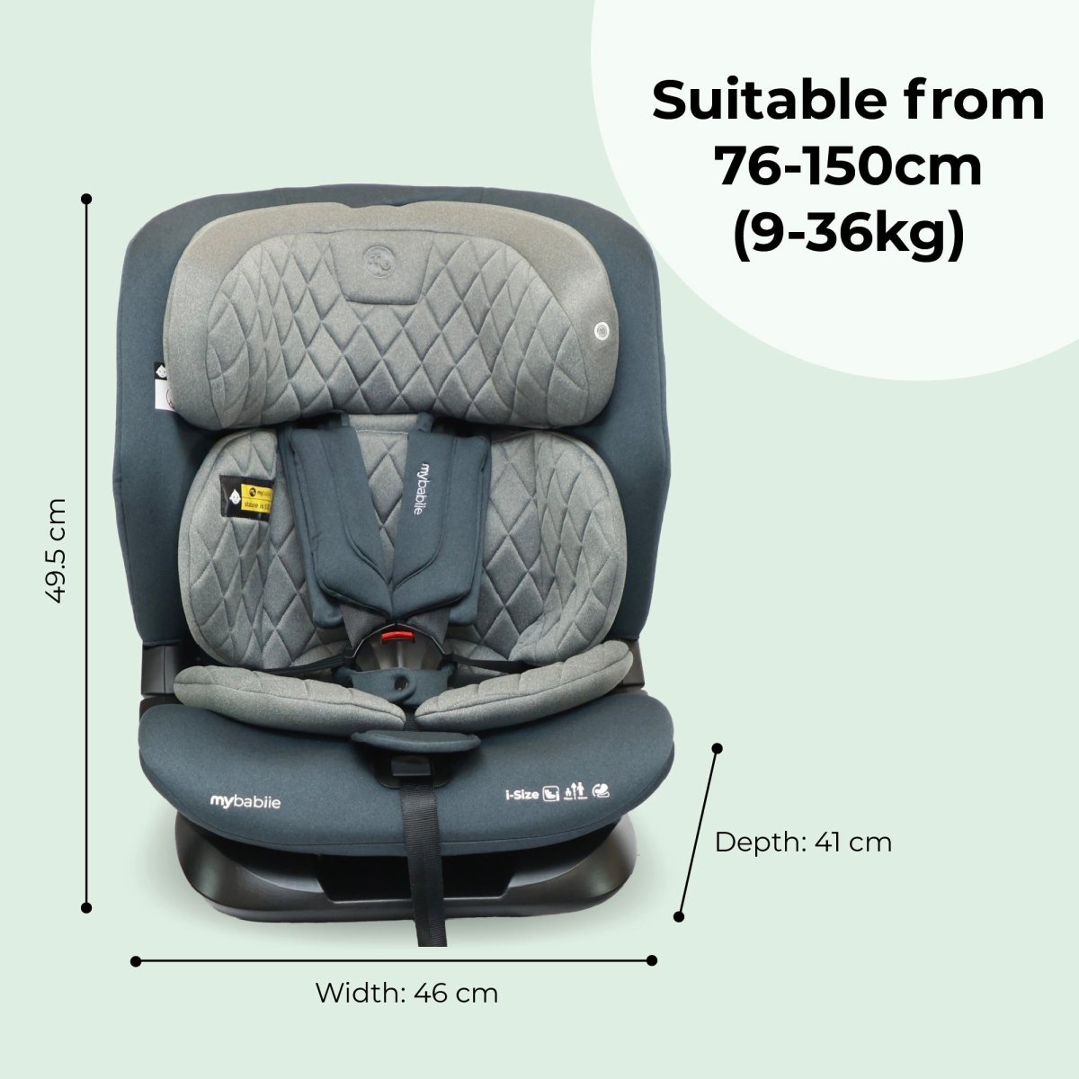 My Babiie i - Size Second Stage Car Seat (76 - 150cm) - Slate Blue - For Your Little One