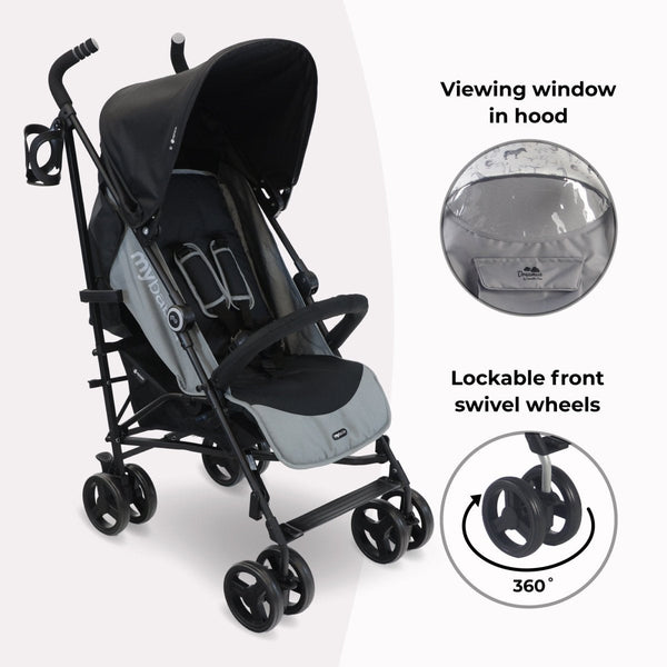 My Babiie MB02 Plus Lightweight Stroller - Black and Grey - For Your Little One