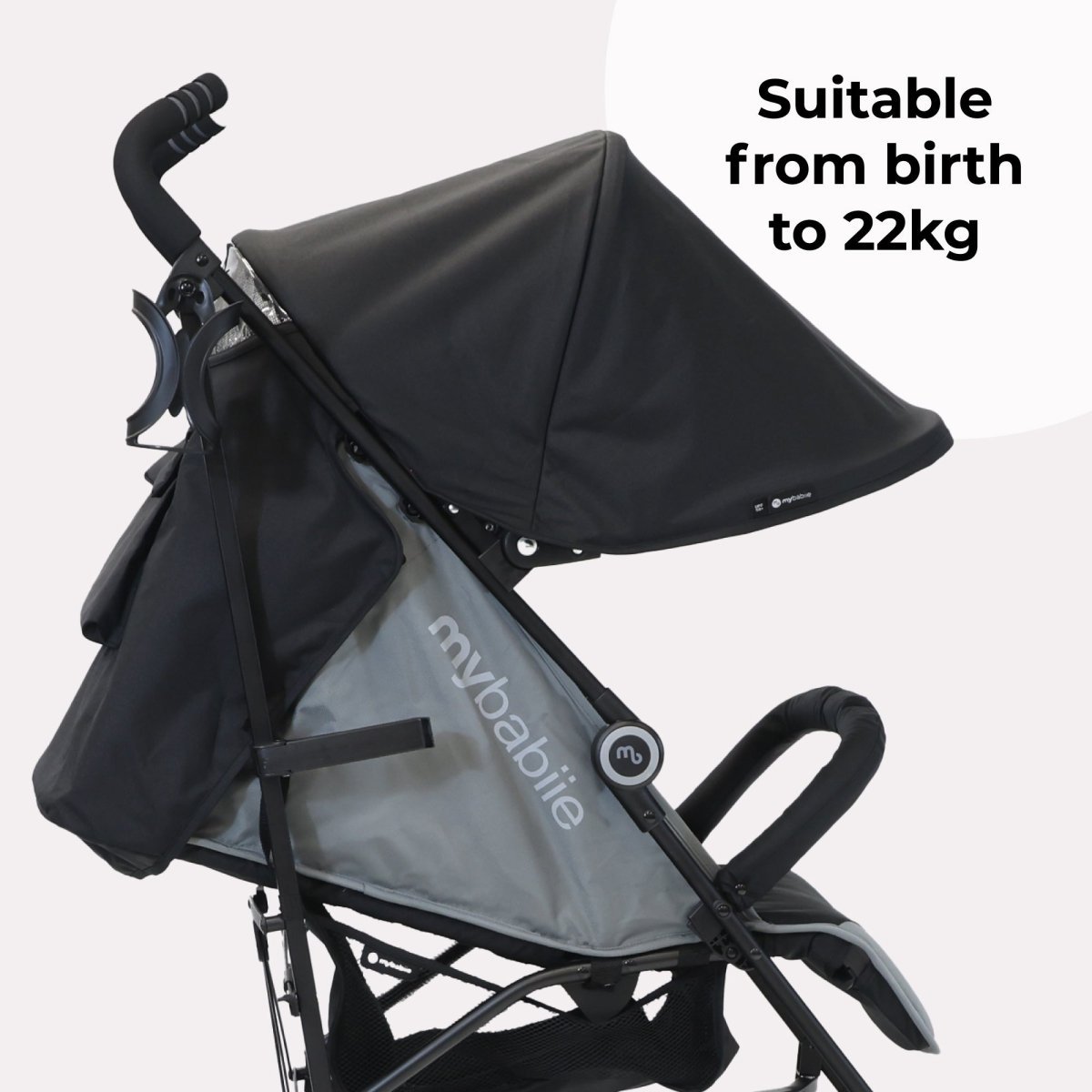My Babiie MB02 Plus Lightweight Stroller - Black & Grey