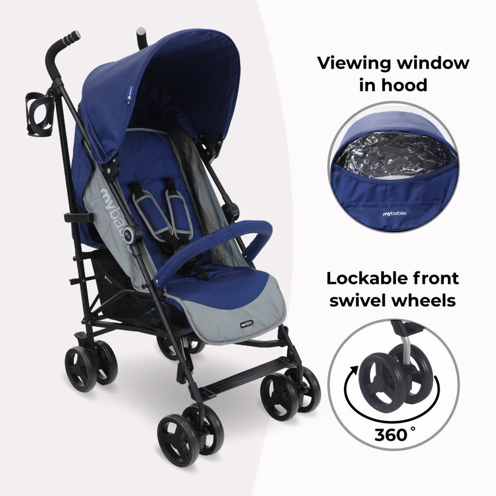 My Babiie MB02 Plus Lightweight Stroller - Blue and Grey - For Your Little One