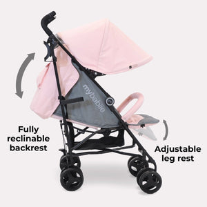 My Babiie MB02 Plus Lightweight Stroller - Pink and Grey - For Your Little One