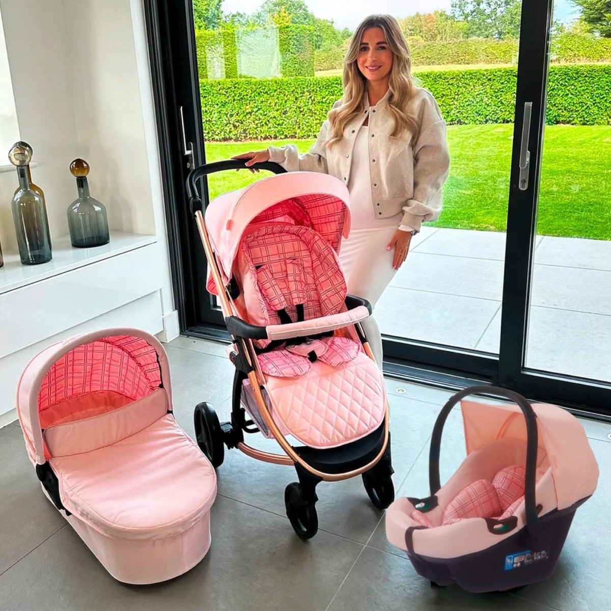 My Babiie MB200i 3 - in - 1 Travel System - Pink Plaid - For Your Little One
