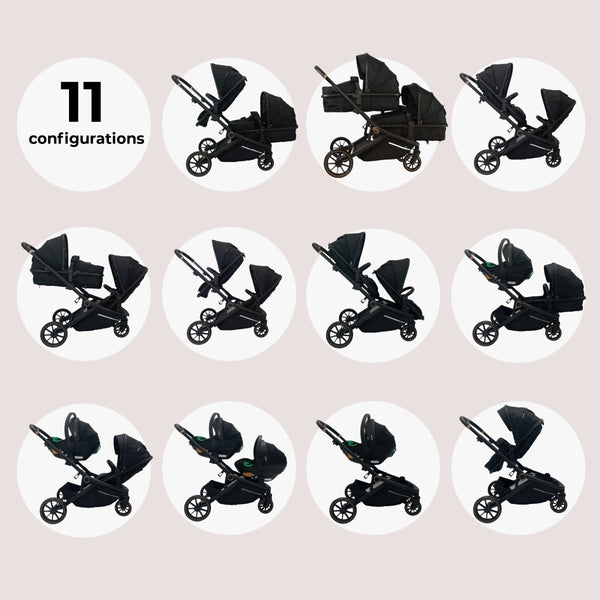 My Babiie MB33 Tandem Double Travel System 2x Car Seats / 2x Bases - Black Leopard - For Your Little One