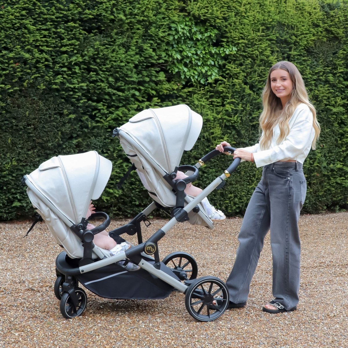 My Babiie MB33 Tandem Double Travel System 2x Car Seats / 2x Bases - Ivory - For Your Little One