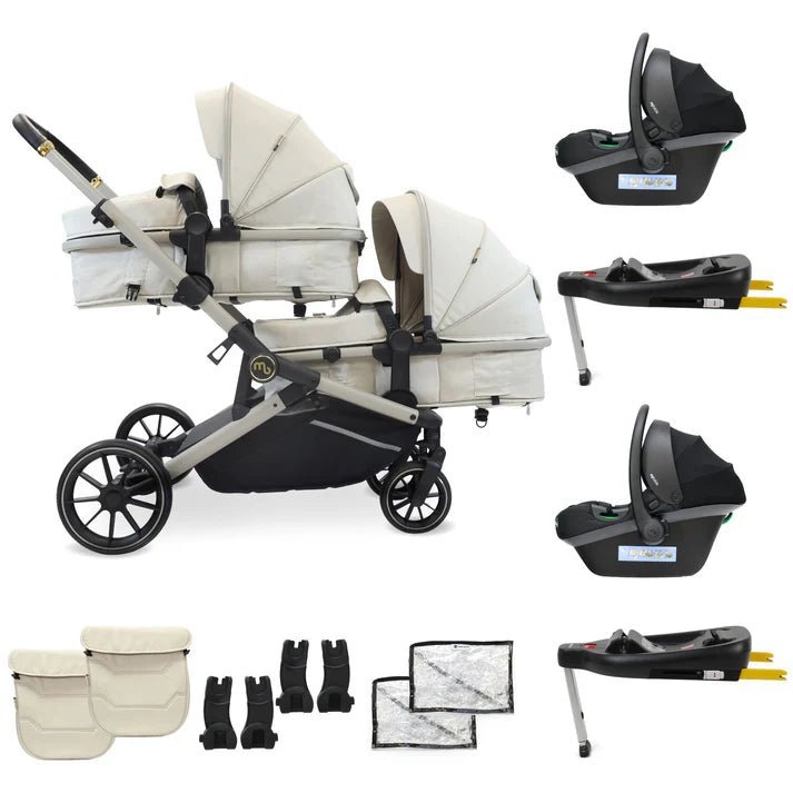 My Babiie MB33 Tandem Double Travel System 2x Car Seats / 2x Bases - Ivory - For Your Little One