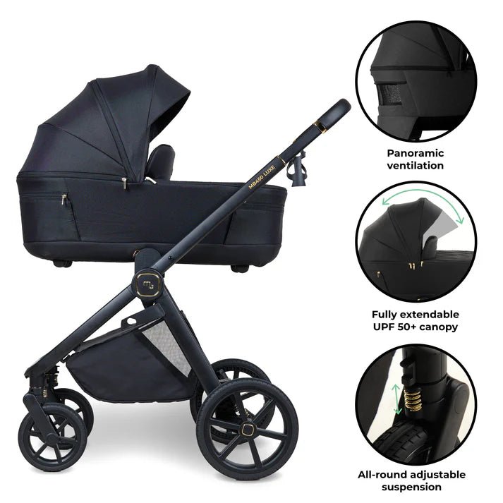 My Babiie MB450 LUXE 3 - in - 1 Travel System with Rotating Car Seat + Base - Black - For Your Little One