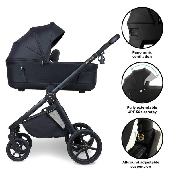 My Babiie MB450 LUXE 3 - in - 1 Travel System with Rotating Car Seat + Base - Black - For Your Little One