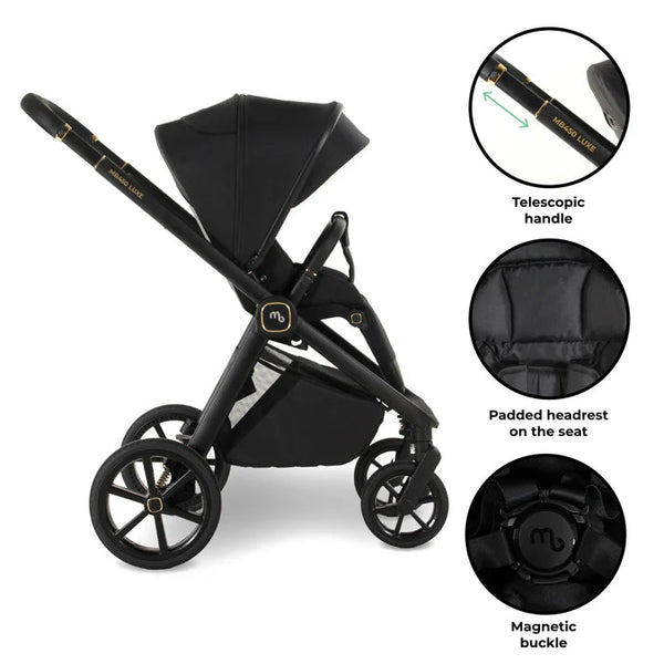 My Babiie MB450 LUXE 3 - in - 1 Travel System with Rotating Car Seat + Base - Black - For Your Little One