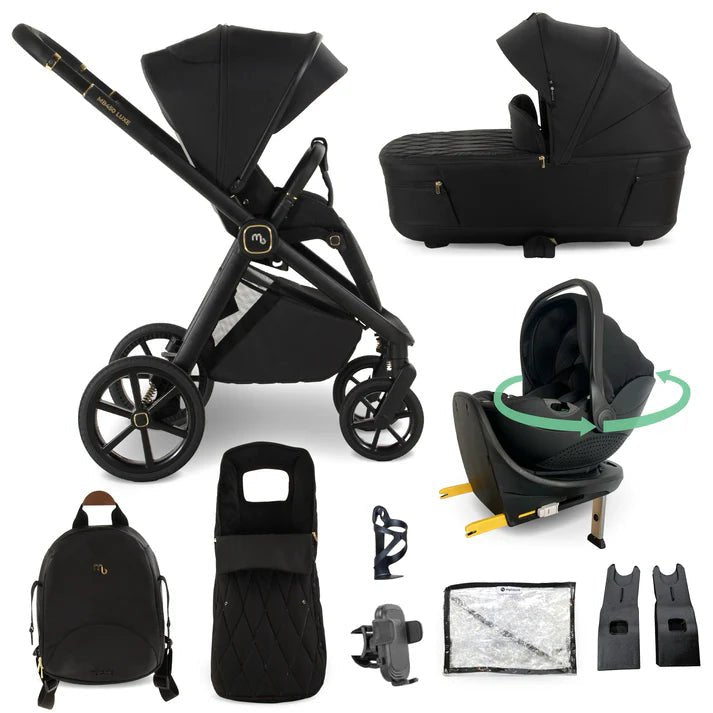 My Babiie MB450 LUXE 3 - in - 1 Travel System with Rotating Car Seat + Base - Black - For Your Little One