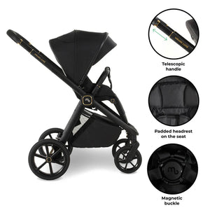 My Babiie MB450 LUXE 3 - in - 1 Travel System with Rotating Car Seat + Toddler Seat + Base - Black - For Your Little One