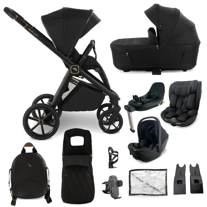 My Babiie MB450 LUXE 3 - in - 1 Travel System with Rotating Car Seat + Toddler Seat + Base - Black - For Your Little One