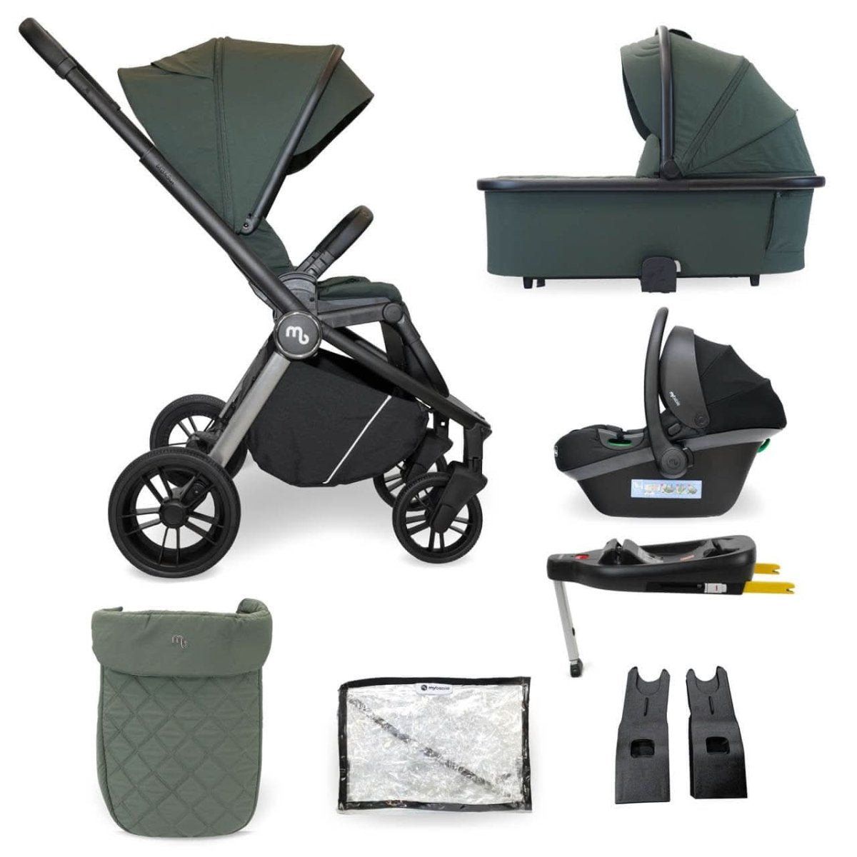 My Babiie MB450i 3 - in - 1 Travel System And Base - Forest Green - For Your Little One