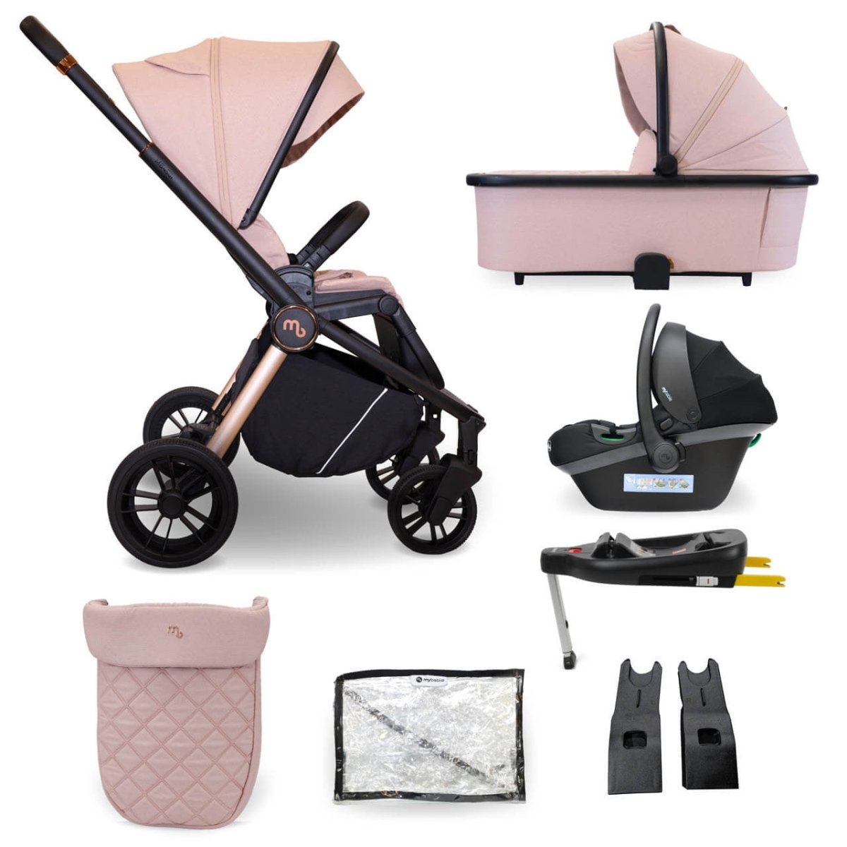 My Babiie MB450i 3 - in - 1 Travel System And Base - Pastel Pink - For Your Little One