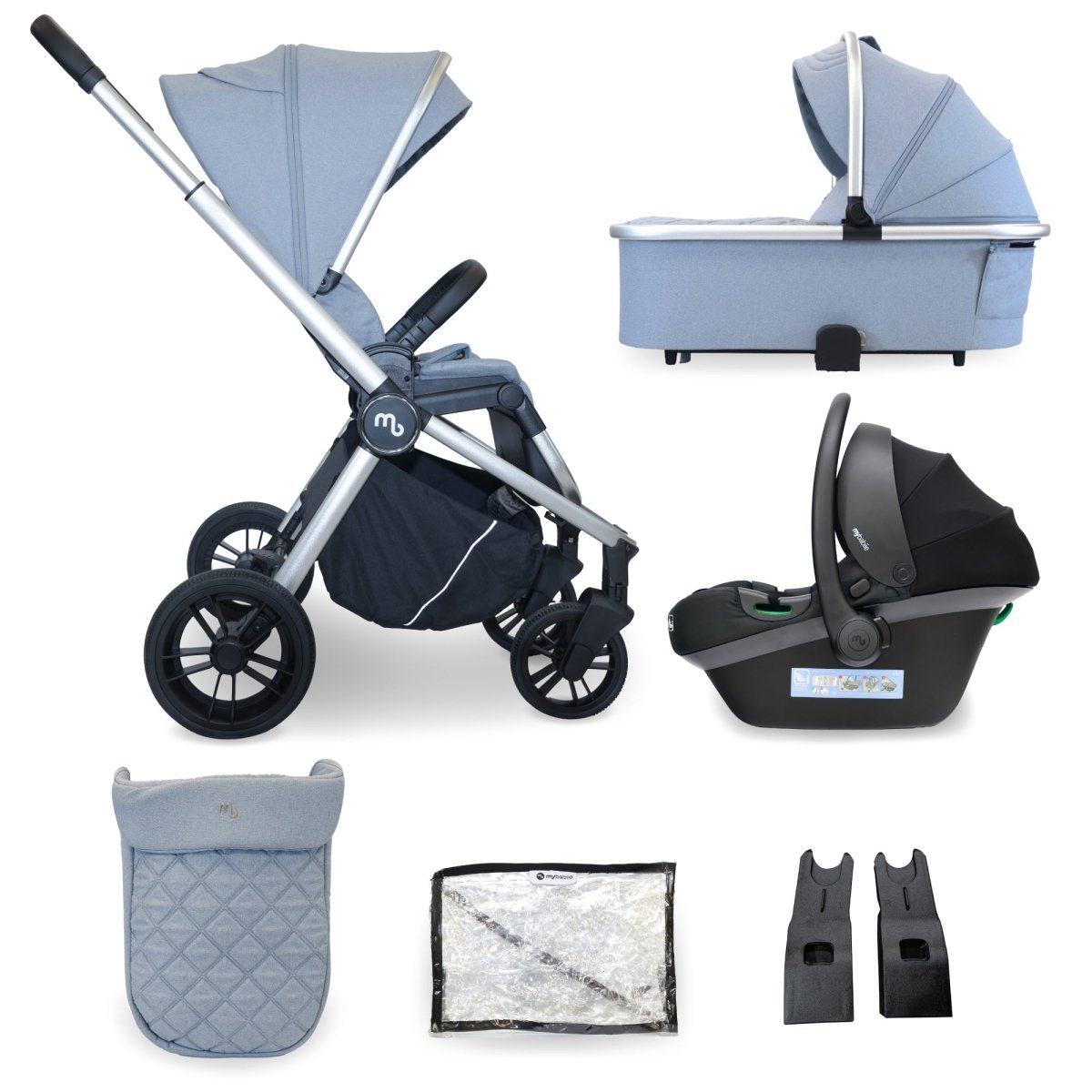 My Babiie MB450i 3 - in - 1 Travel System And Base - Steel Blue - For Your Little One