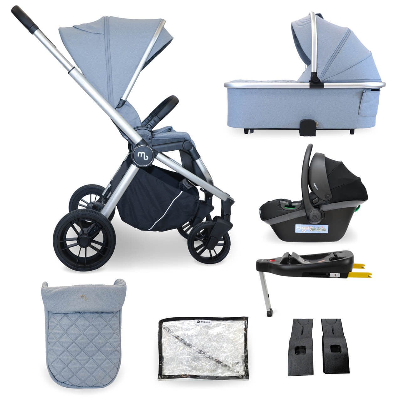 My Babiie MB450i 3-in-1 Travel System And Base - Steel Blue   