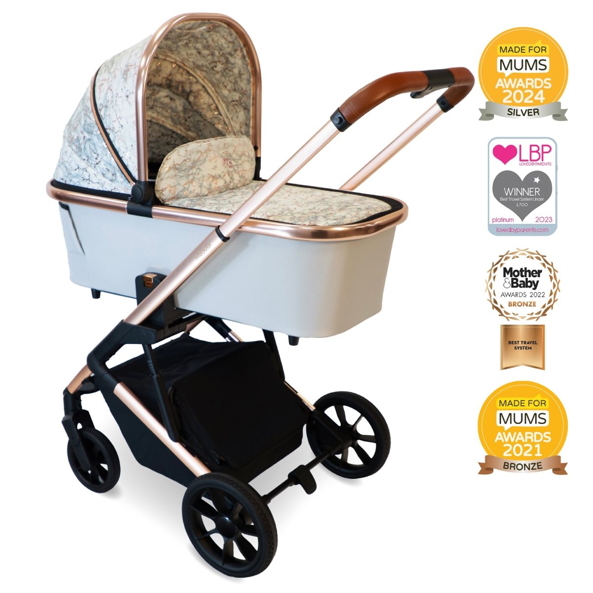 My Babiie MB500 2 - in - 1 Pushchair And Bassinet - Rose Gold Marble - For Your Little One