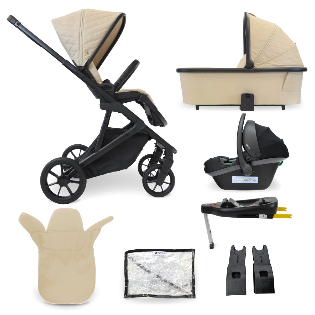 My Babiie MB500i 3 - in - 1 Travel System Wiith Base - Almond - For Your Little One