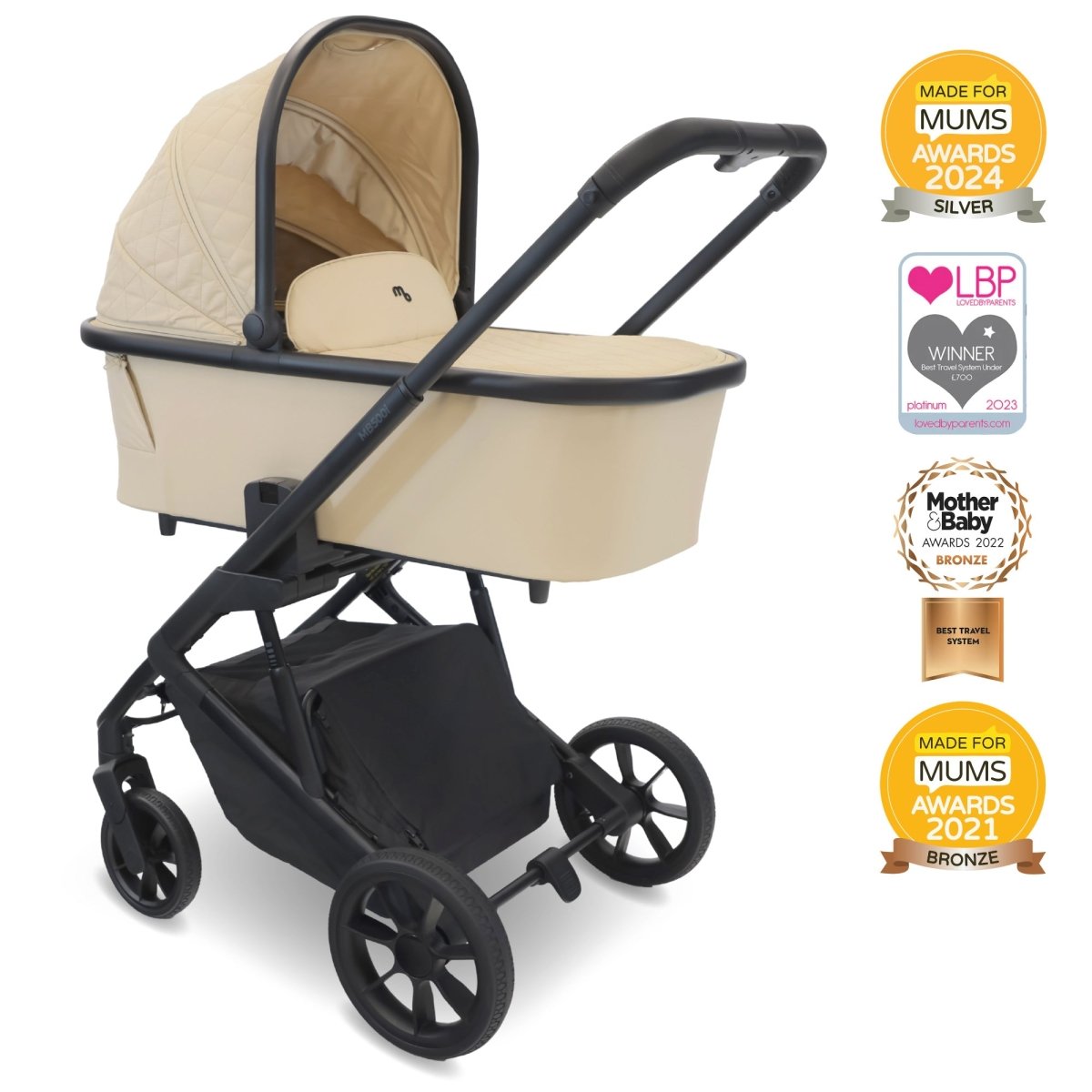 My Babiie MB500i 3 - in - 1 Travel System Wiith Base - Almond - For Your Little One
